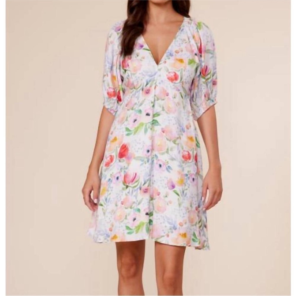 LUCY PARIS women’s azalea mini dress in white floral Linen size M NWT
